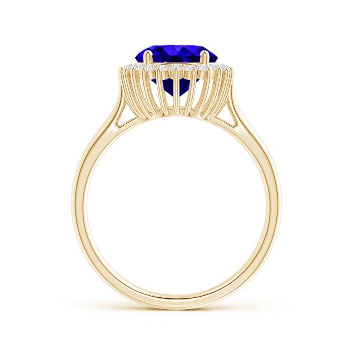 10x8mm AAAA Classic Oval Tanzanite Floral Halo Ring in Yellow Gold side-1