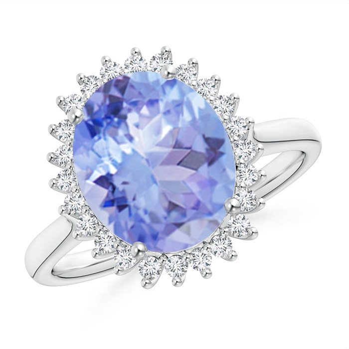 11x9mm A Classic Oval Tanzanite Floral Halo Ring in 9K White Gold 