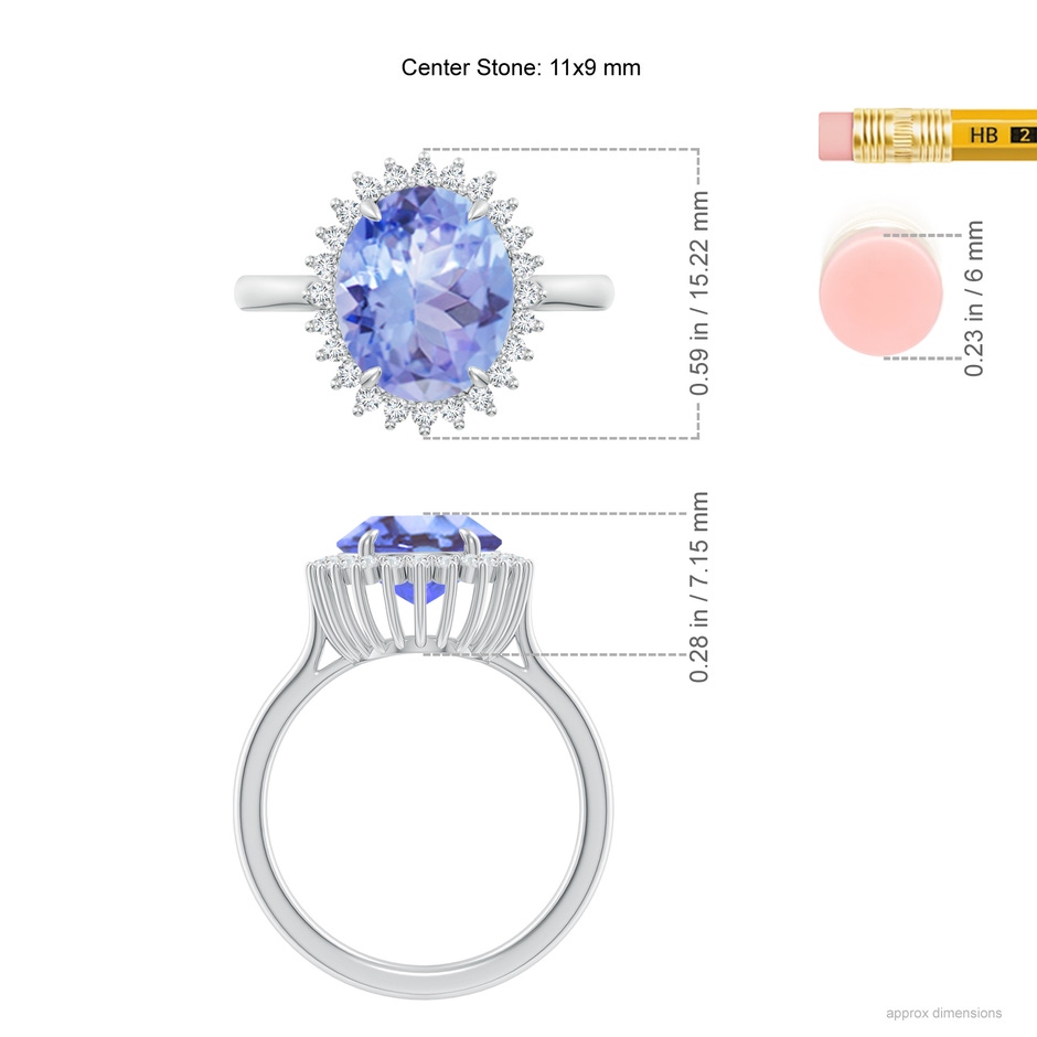 11x9mm A Classic Oval Tanzanite Floral Halo Ring in 9K White Gold product image