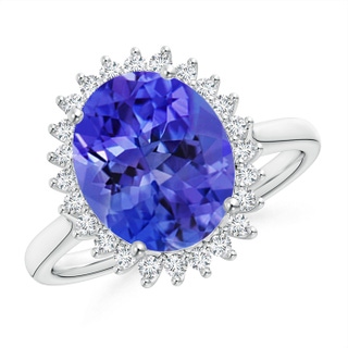 11x9mm AAA Classic Oval Tanzanite Floral Halo Ring in White Gold