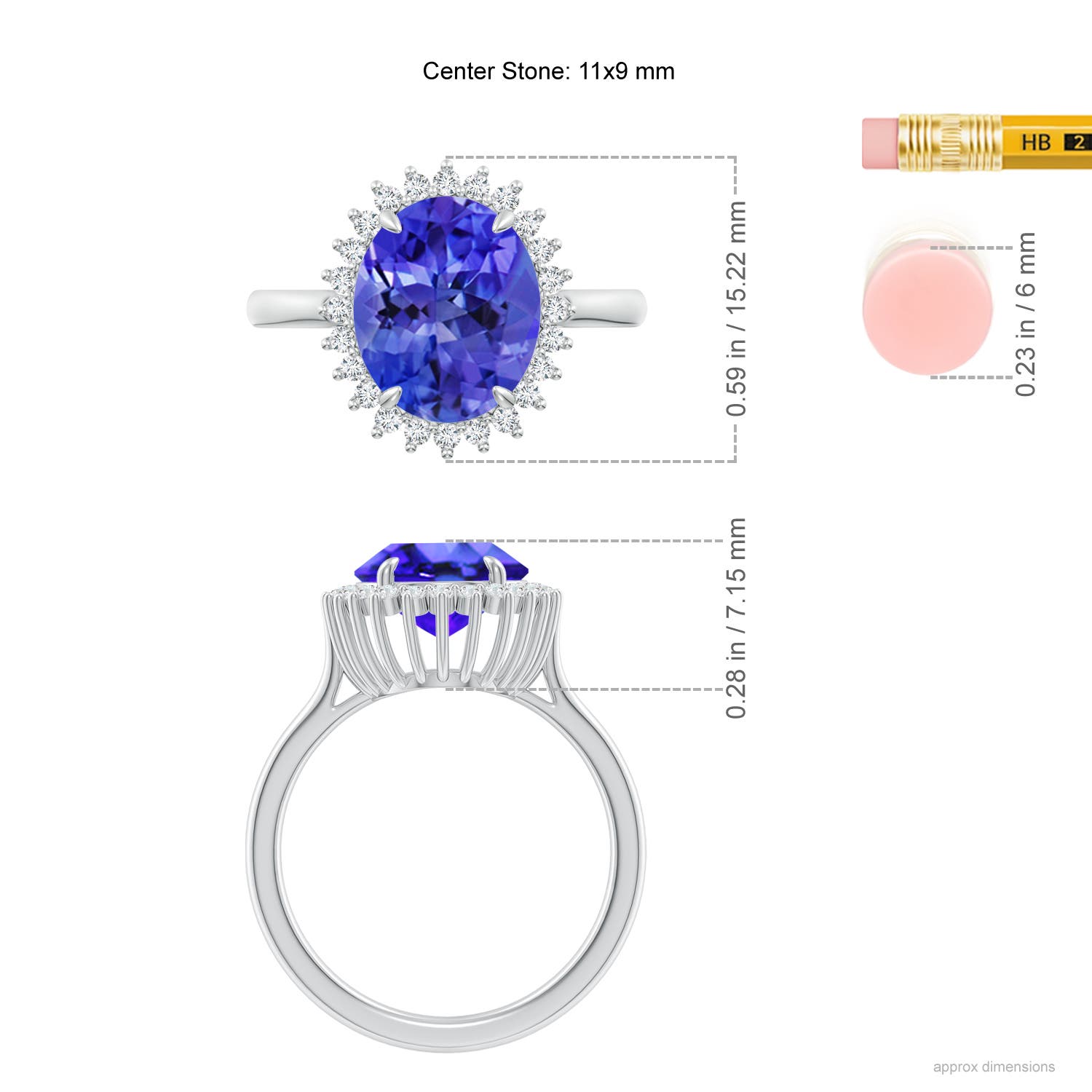 AAA - Tanzanite / 3.74 CT / 14 KT White Gold