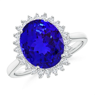 11x9mm AAAA Classic Oval Tanzanite Floral Halo Ring in P950 Platinum