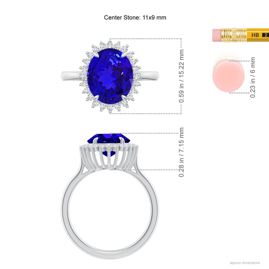 11x9mm AAAA Classic Oval Tanzanite Floral Halo Ring in P950 Platinum ruler
