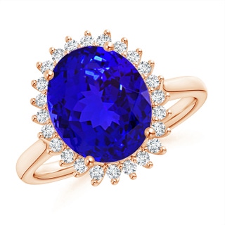 11x9mm AAAA Classic Oval Tanzanite Floral Halo Ring in Rose Gold