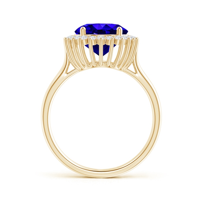 11x9mm AAAA Classic Oval Tanzanite Floral Halo Ring in Yellow Gold side-1