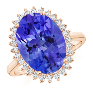 14x10mm AAA Classic Oval Tanzanite Floral Halo Ring in Rose Gold
