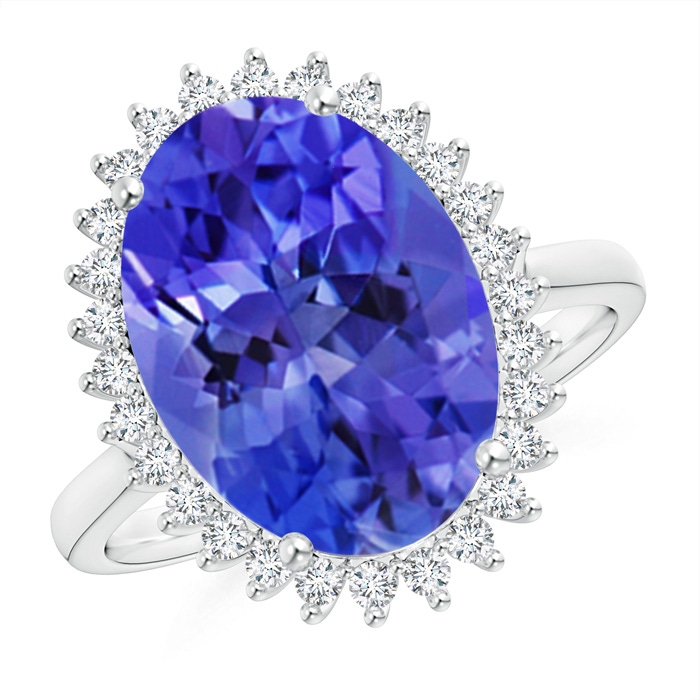 14x10mm AAA Classic Oval Tanzanite Floral Halo Ring in White Gold 