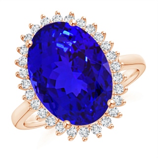 14x10mm AAAA Classic Oval Tanzanite Floral Halo Ring in Rose Gold