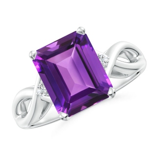 10x8mm AAAA Twist Shank Emerald Cut Amethyst Statement Ring in P950 Platinum