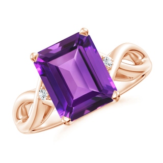 10x8mm AAAA Twist Shank Emerald Cut Amethyst Statement Ring in Rose Gold