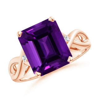 12.10x10.11x7.06mm AAA GIA Certified Emerald-Cut Amethyst Crossover Ring with Diamond Accents in 10K Rose Gold