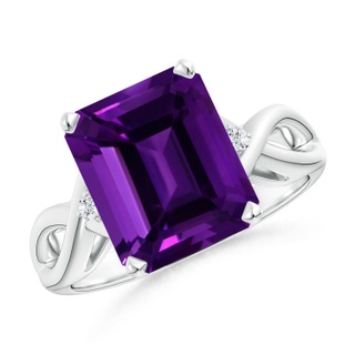 12.10x10.11x7.06mm AAA GIA Certified Emerald-Cut Amethyst Crossover Ring with Diamond Accents in P950 Platinum