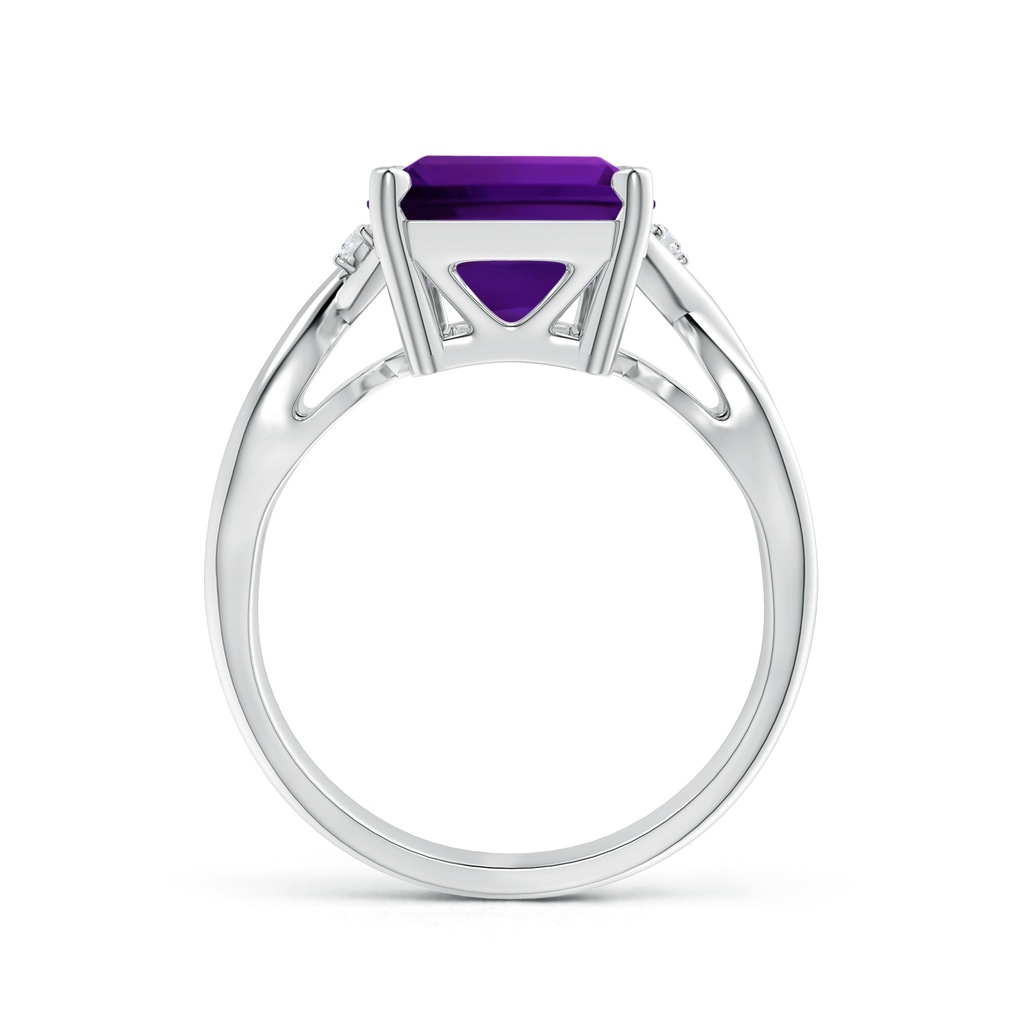 12.10x10.11x7.06mm AAA GIA Certified Emerald-Cut Amethyst Crossover Ring with Diamond Accents in P950 Platinum Side 199