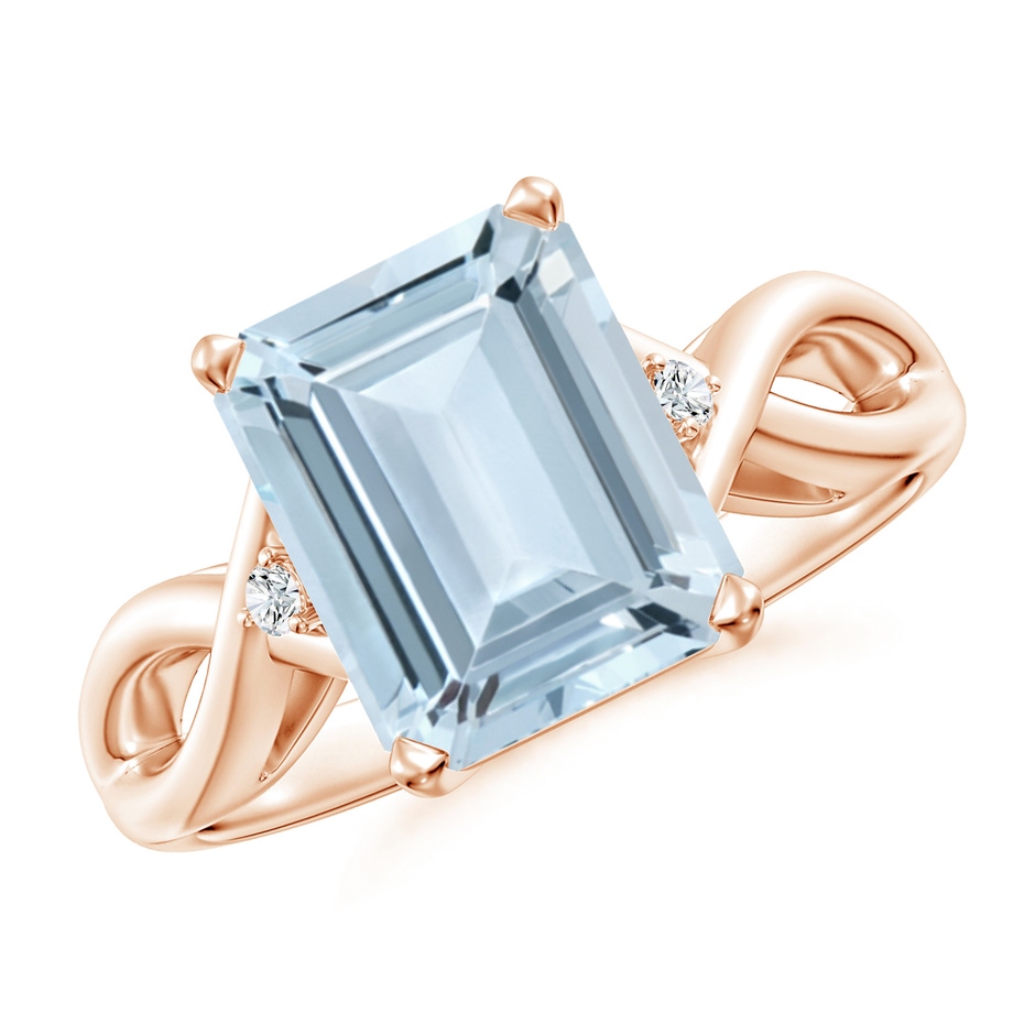 10x8mm A Twist Shank Emerald Cut Aquamarine Statement Ring in Rose Gold 