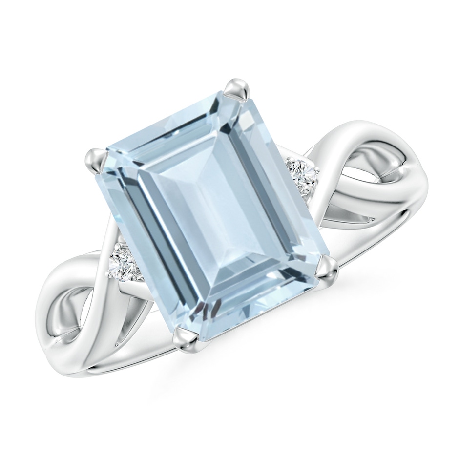 10x8mm A Twist Shank Emerald Cut Aquamarine Statement Ring in White Gold 