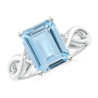 10x8mm AA Twist Shank Emerald Cut Aquamarine Statement Ring in P950 Platinum