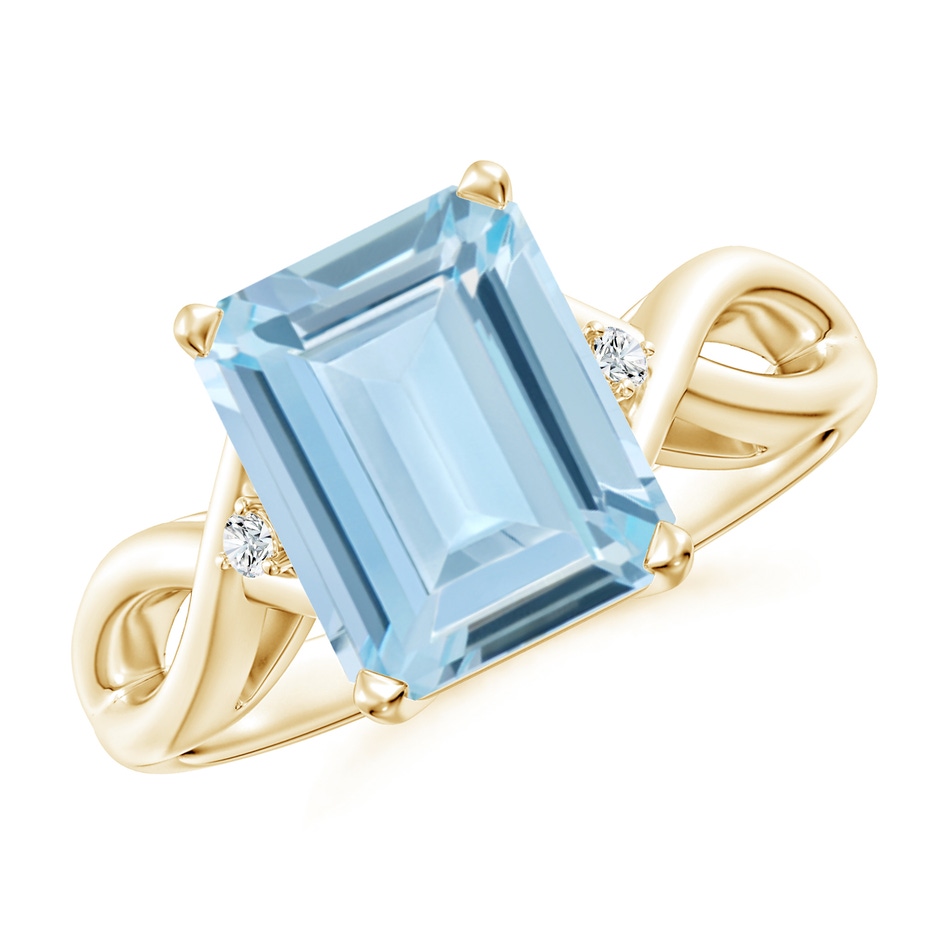10x8mm AA Twist Shank Emerald Cut Aquamarine Statement Ring in Yellow Gold 