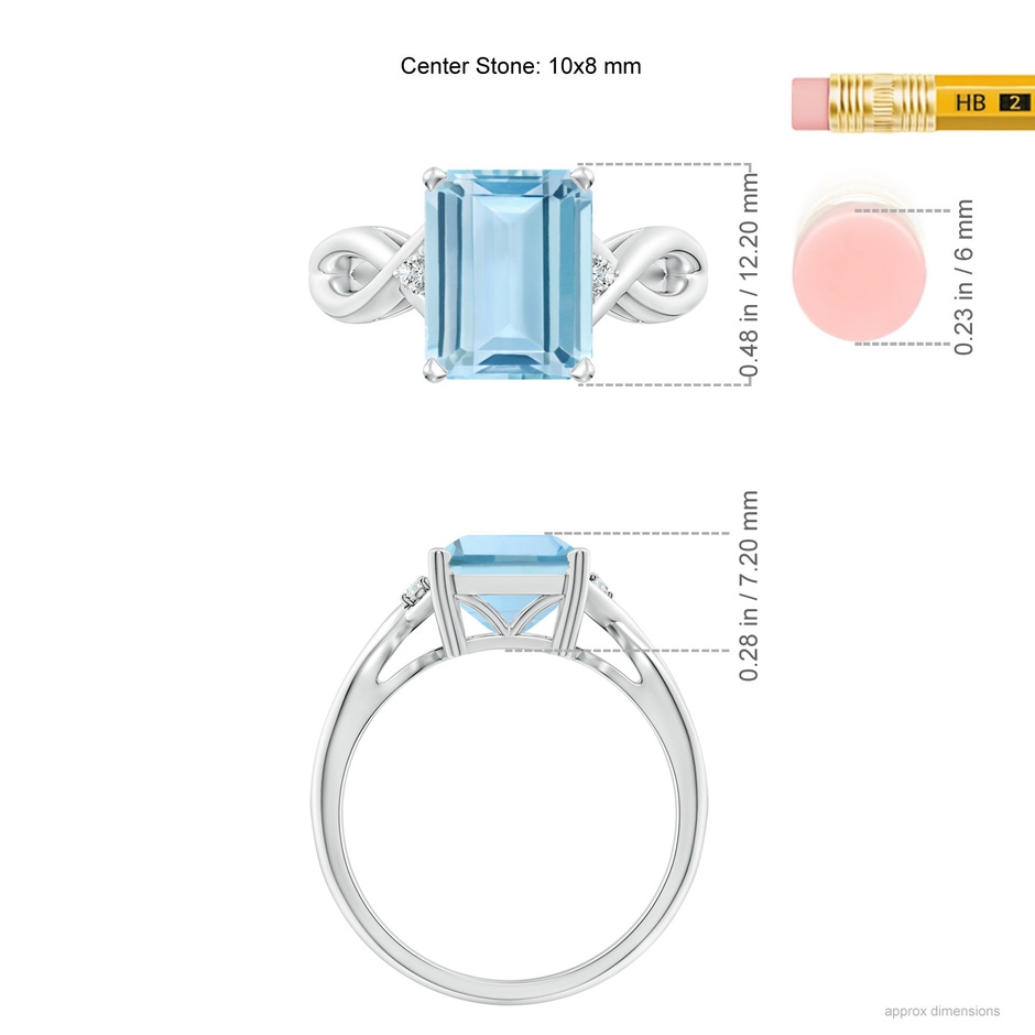 10x8mm AAA Twist Shank Emerald Cut Aquamarine Statement Ring in P950 Platinum ruler