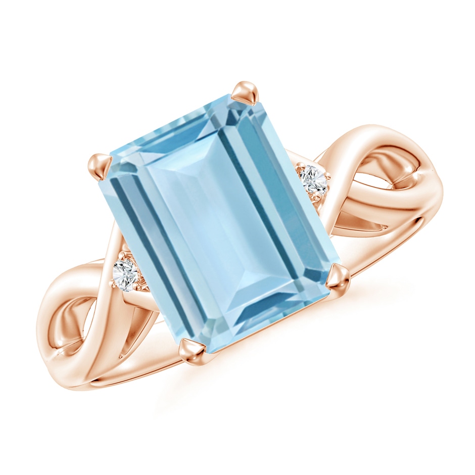 10x8mm AAA Twist Shank Emerald Cut Aquamarine Statement Ring in Rose Gold 