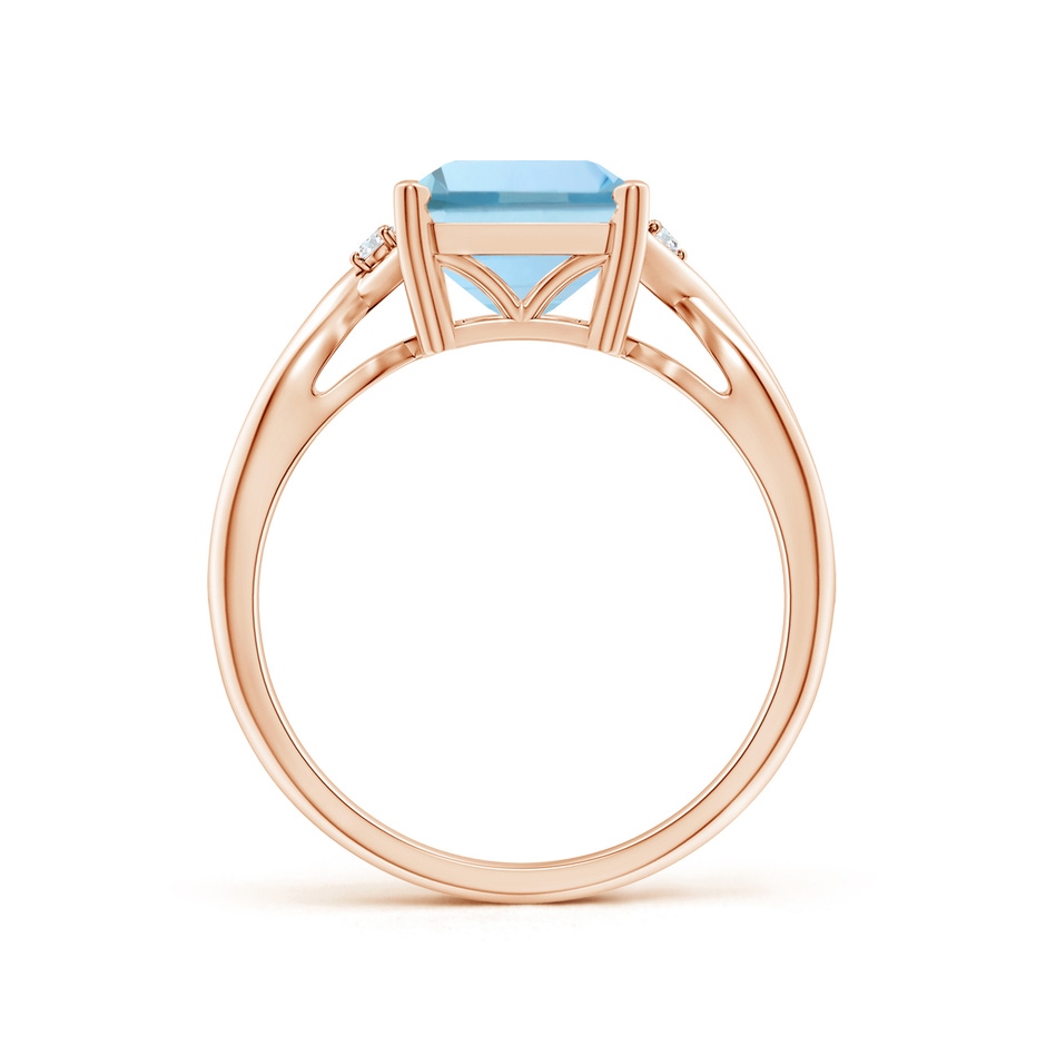 10x8mm AAA Twist Shank Emerald Cut Aquamarine Statement Ring in Rose Gold side-1