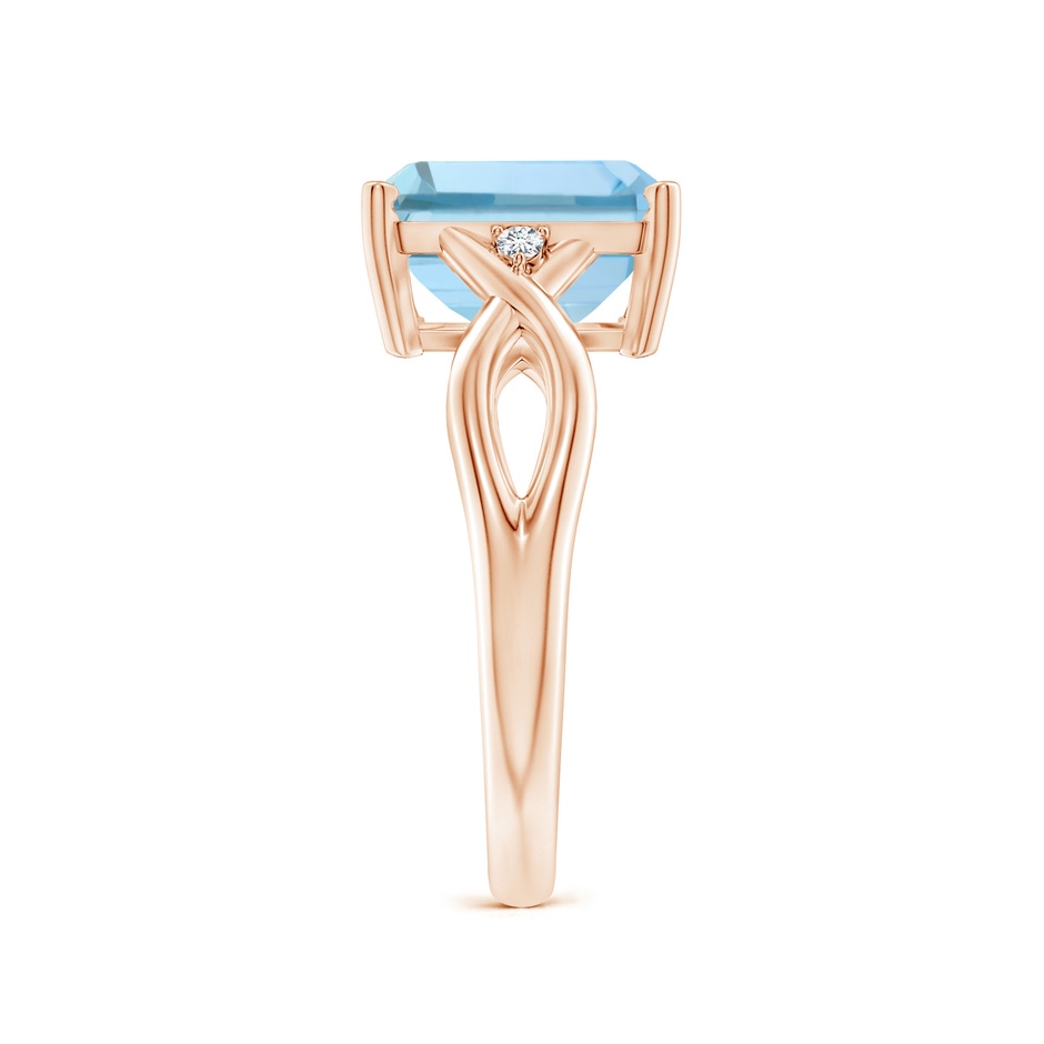 10x8mm AAA Twist Shank Emerald Cut Aquamarine Statement Ring in Rose Gold side-2