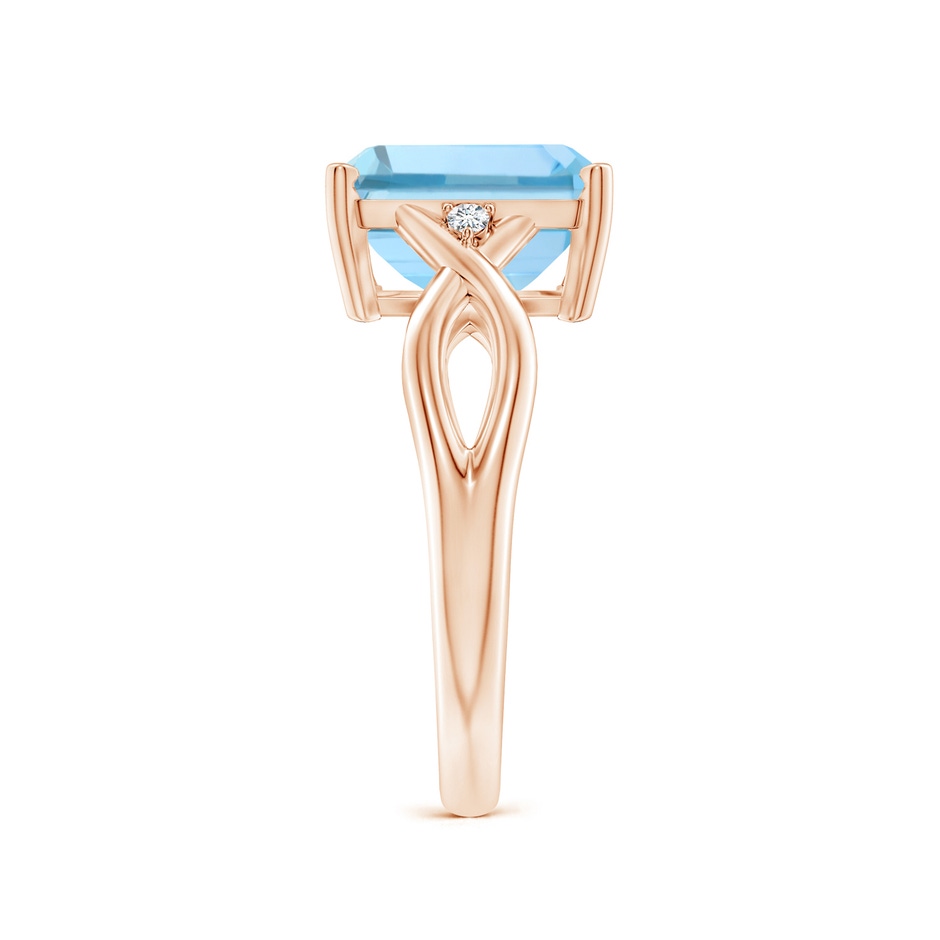 10x8mm AAAA Twist Shank Emerald Cut Aquamarine Statement Ring in Rose Gold side-2