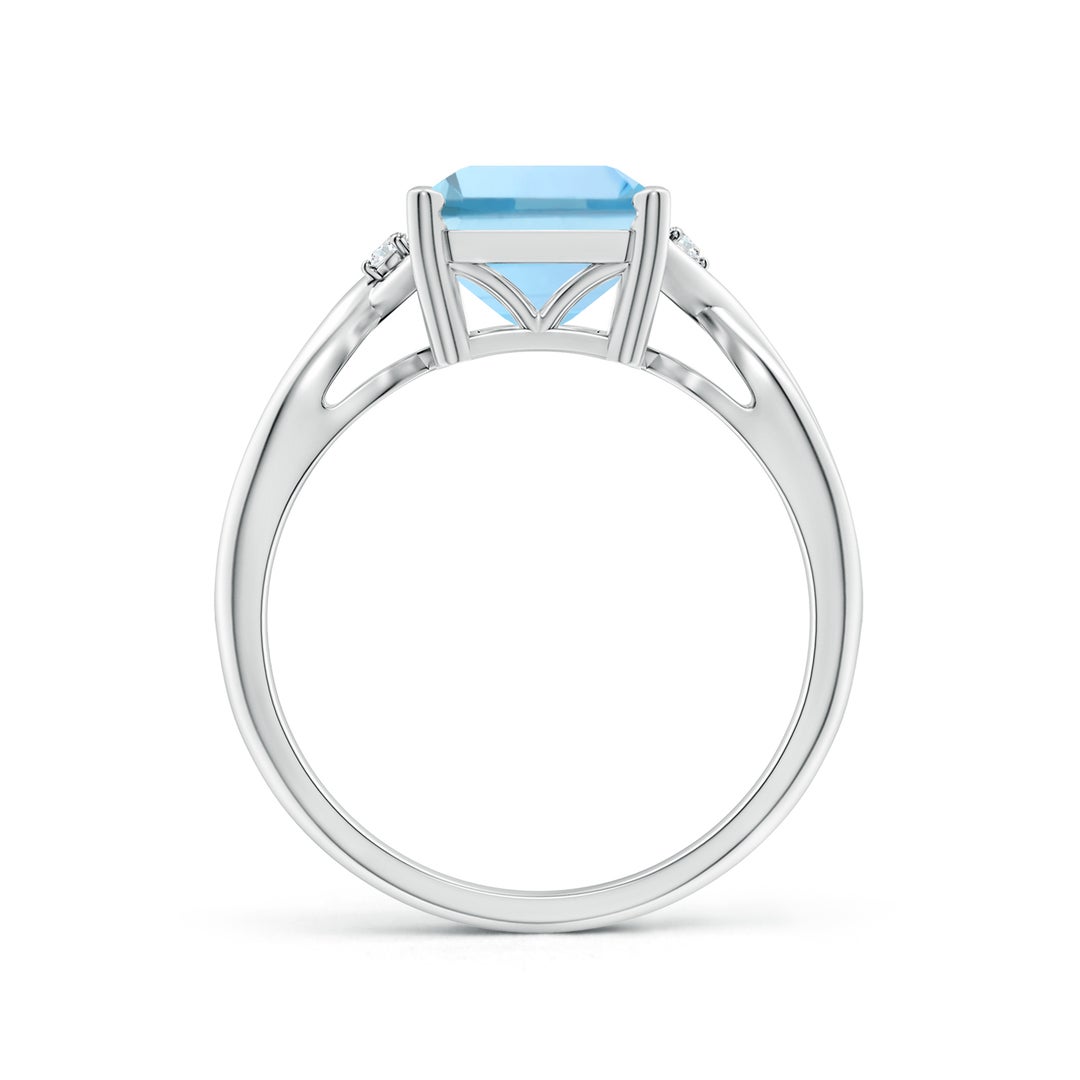 10x8mm AAAA Twist Shank Emerald Cut Aquamarine Statement Ring in White Gold - side 2