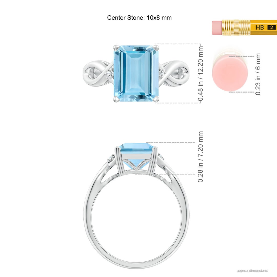 10x8mm AAAA Twist Shank Emerald Cut Aquamarine Statement Ring in White Gold - ruler