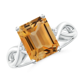 10x8mm A Twist Shank Emerald Cut Citrine Statement Ring in P950 Platinum