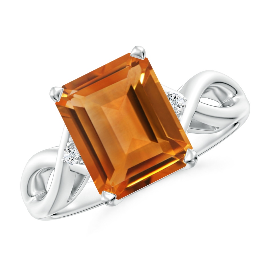 10x8mm AAA Twist Shank Emerald Cut Citrine Statement Ring in White Gold 