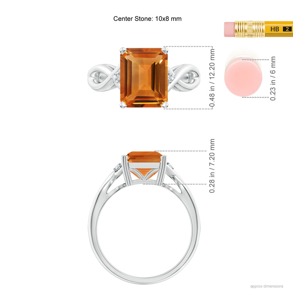 10x8mm AAA Twist Shank Emerald Cut Citrine Statement Ring in White Gold ruler