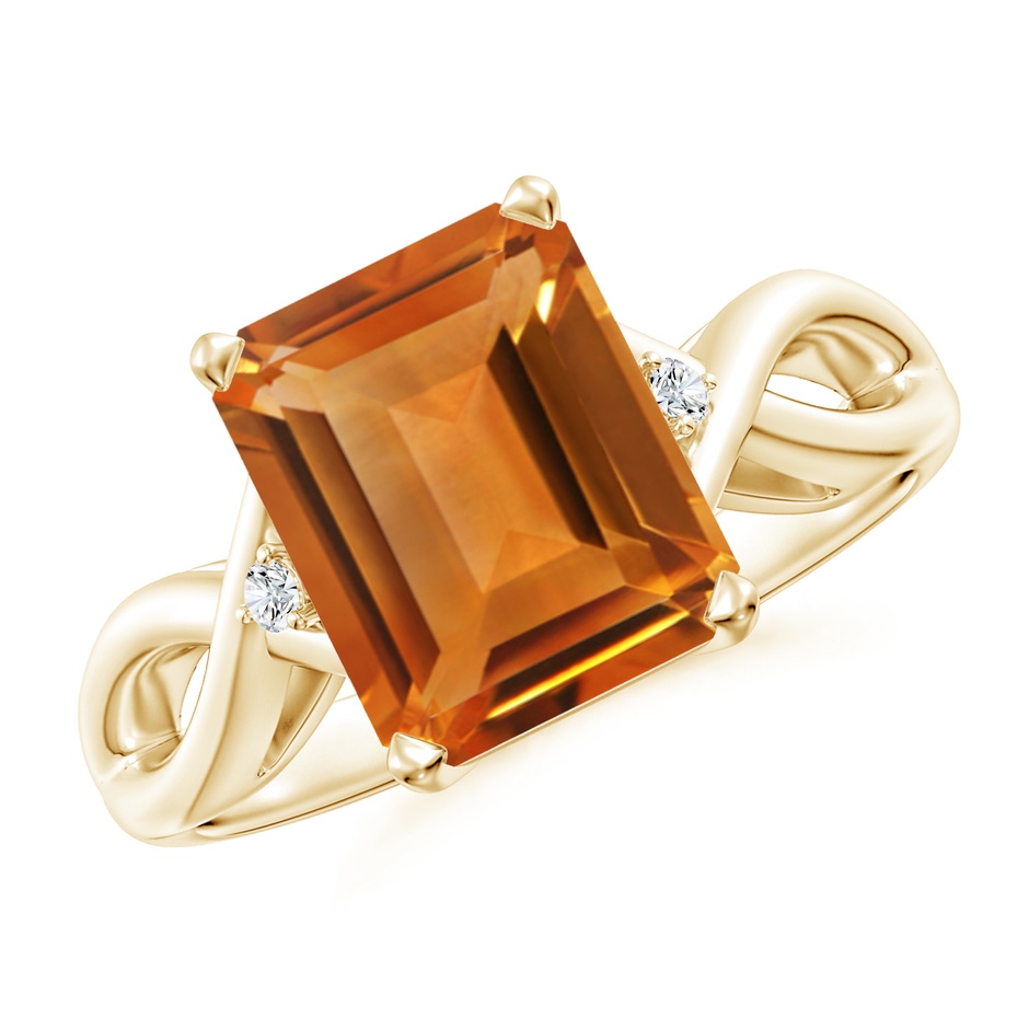 10x8mm AAA Twist Shank Emerald Cut Citrine Statement Ring in Yellow Gold 