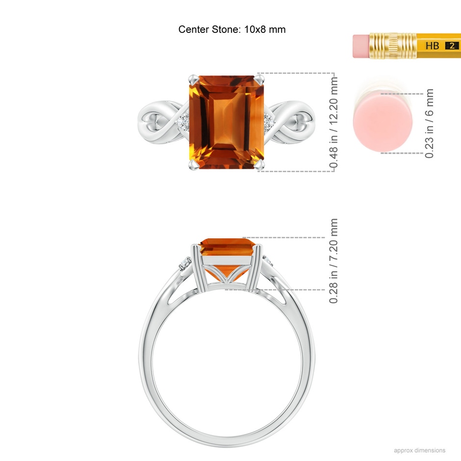 10x8mm AAAA Twist Shank Emerald Cut Citrine Statement Ring in P950 Platinum ruler