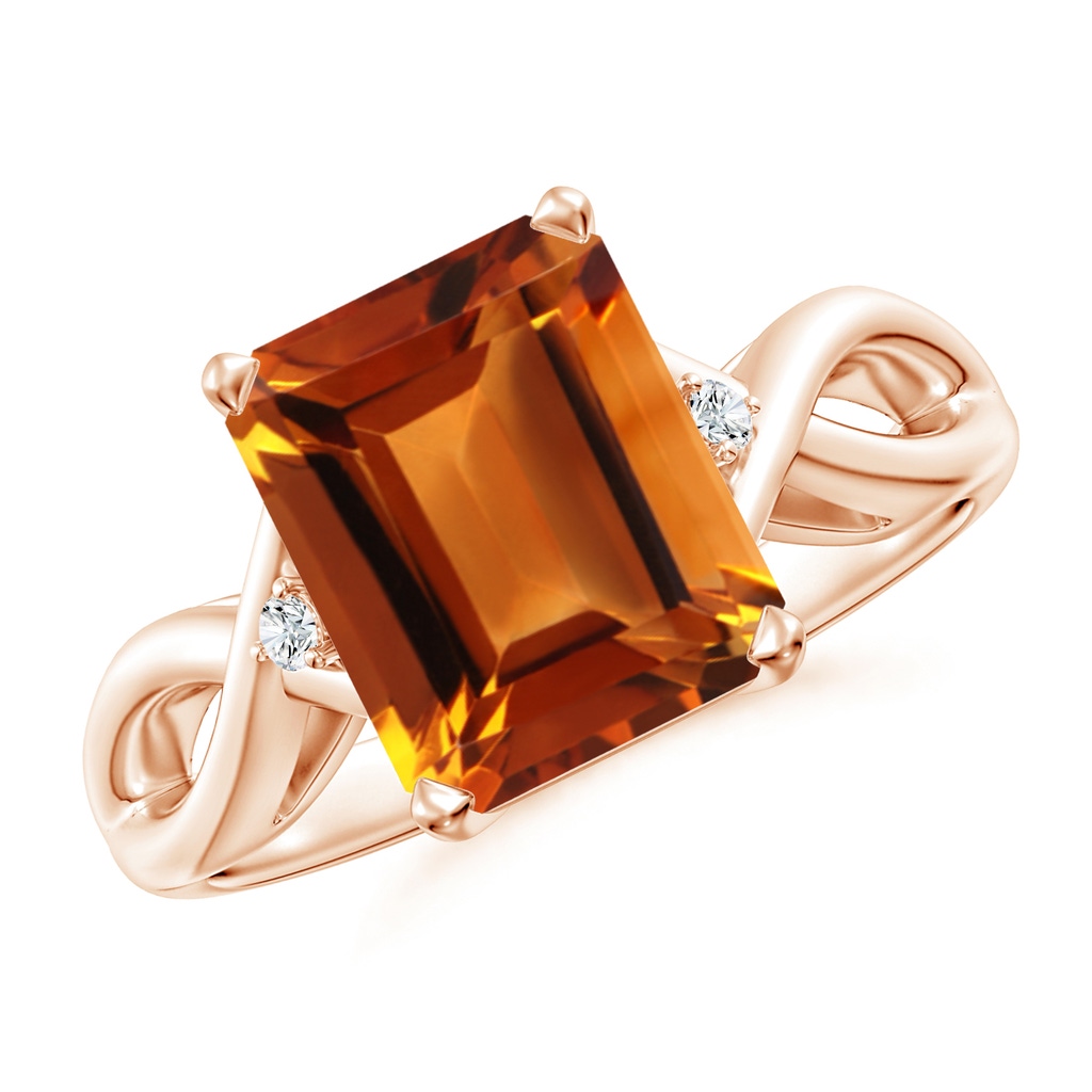 10x8mm AAAA Twist Shank Emerald Cut Citrine Statement Ring in Rose Gold