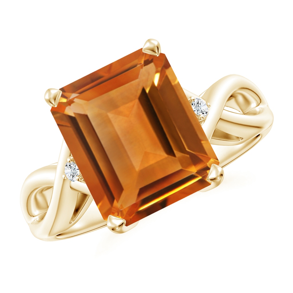 11x9mm AAA Twist Shank Emerald Cut Citrine Statement Ring in Yellow Gold