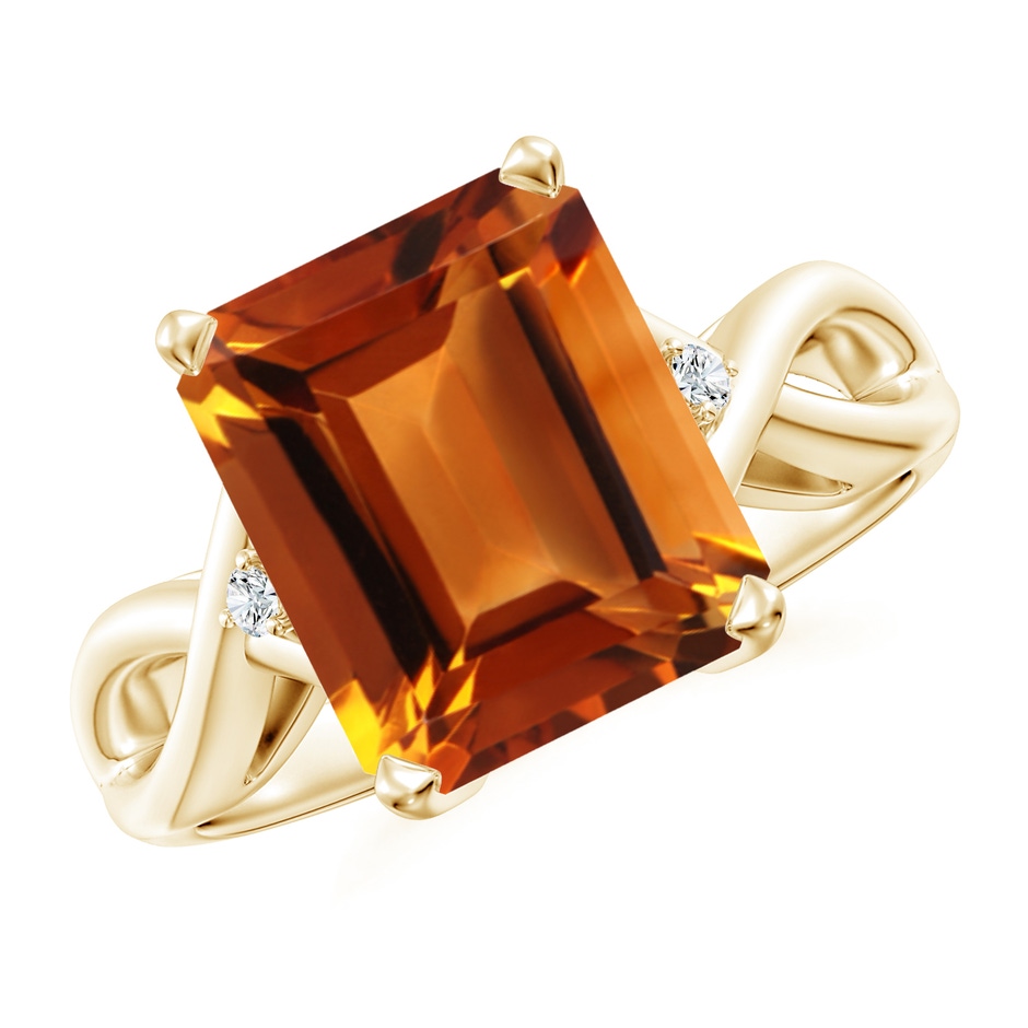 11x9mm AAAA Twist Shank Emerald Cut Citrine Statement Ring in Yellow Gold 