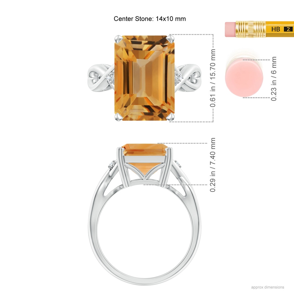 14x10mm A Twist Shank Emerald Cut Citrine Statement Ring in White Gold ruler