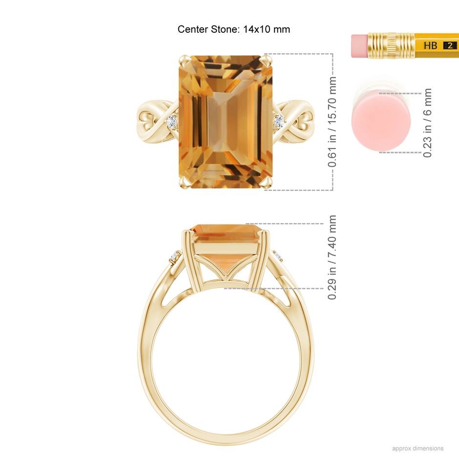 14x10mm A Twist Shank Emerald Cut Citrine Statement Ring in Yellow Gold ruler