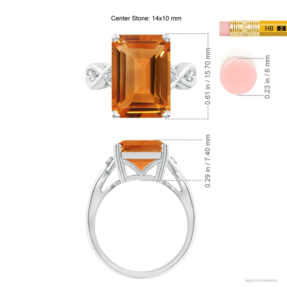 14x10mm AAA Twist Shank Emerald Cut Citrine Statement Ring in White Gold ruler
