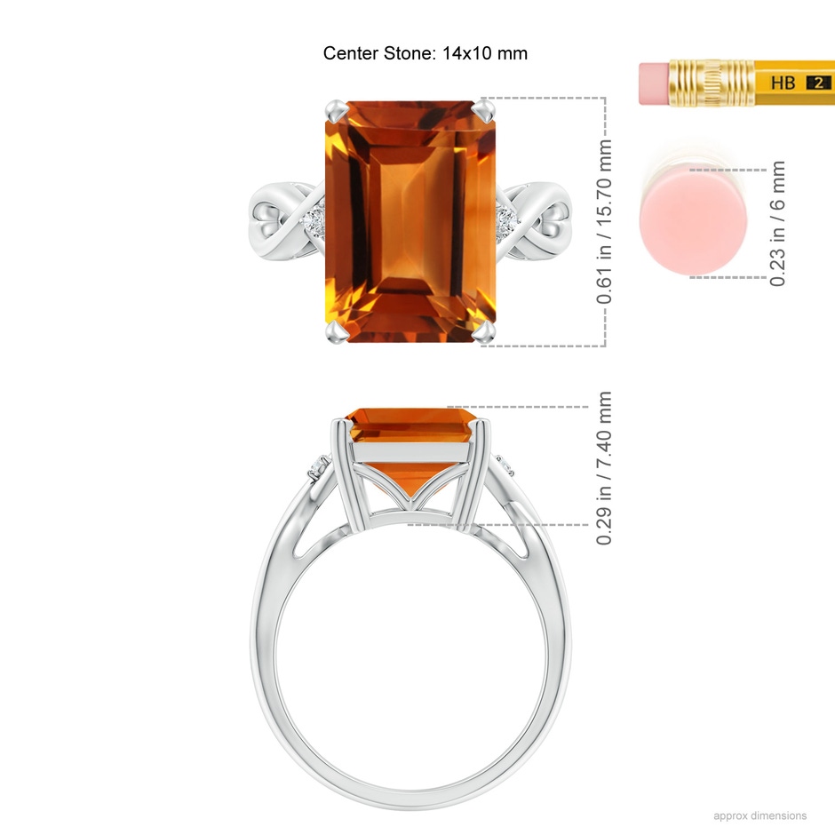 14x10mm AAAA Twist Shank Emerald Cut Citrine Statement Ring in P950 Platinum ruler
