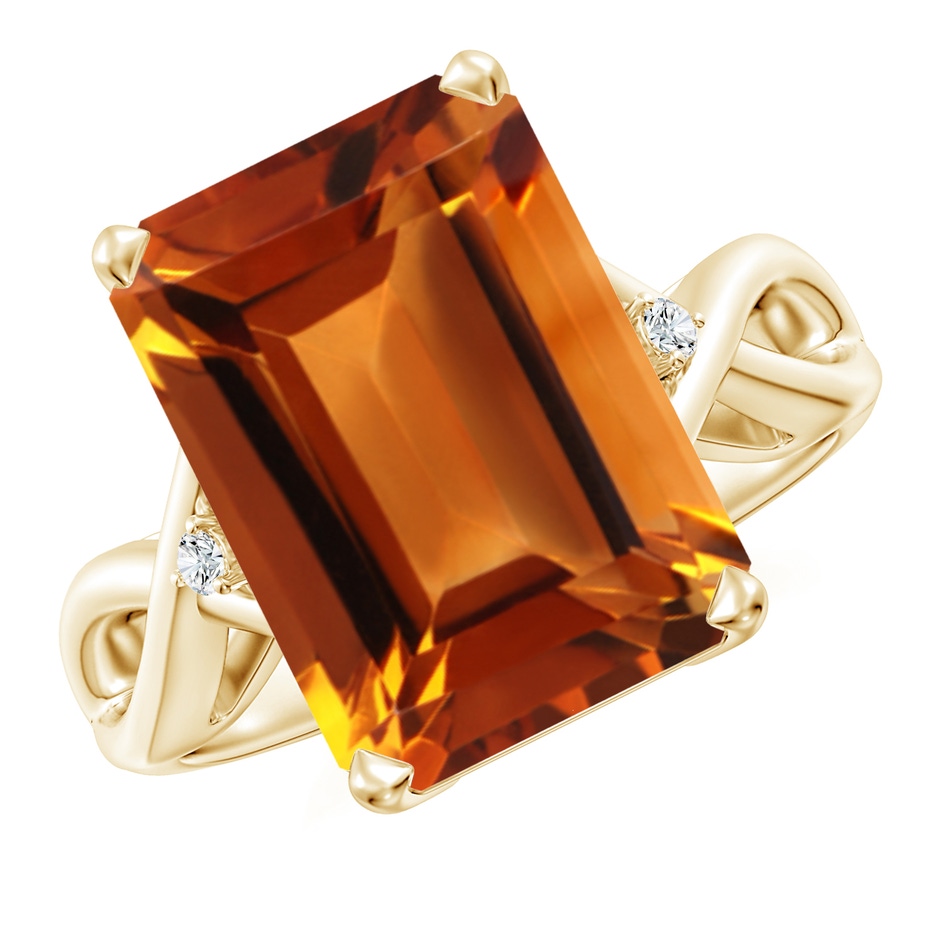 14x10mm AAAA Twist Shank Emerald Cut Citrine Statement Ring in Yellow Gold 