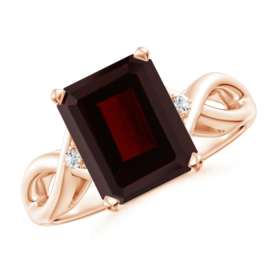 10x8mm A Twist Shank Emerald Cut Garnet Statement Ring in 9K Rose Gold 