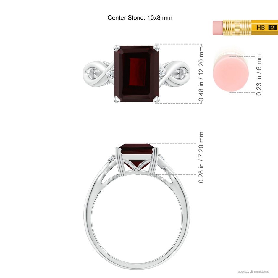 10x8mm A Twist Shank Emerald Cut Garnet Statement Ring in P950 Platinum ruler