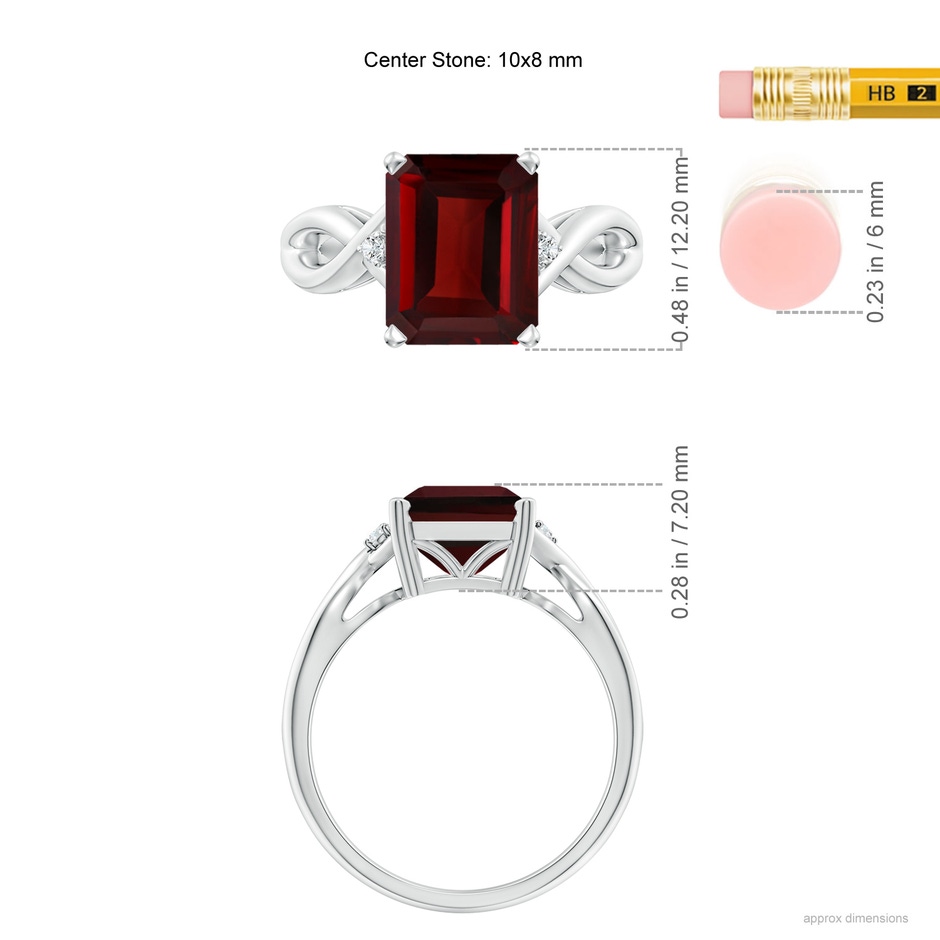 10x8mm AAA Twist Shank Emerald Cut Garnet Statement Ring in White Gold ruler