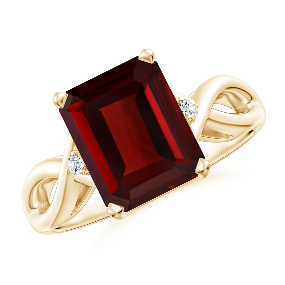 10x8mm AAA Twist Shank Emerald Cut Garnet Statement Ring in Yellow Gold 