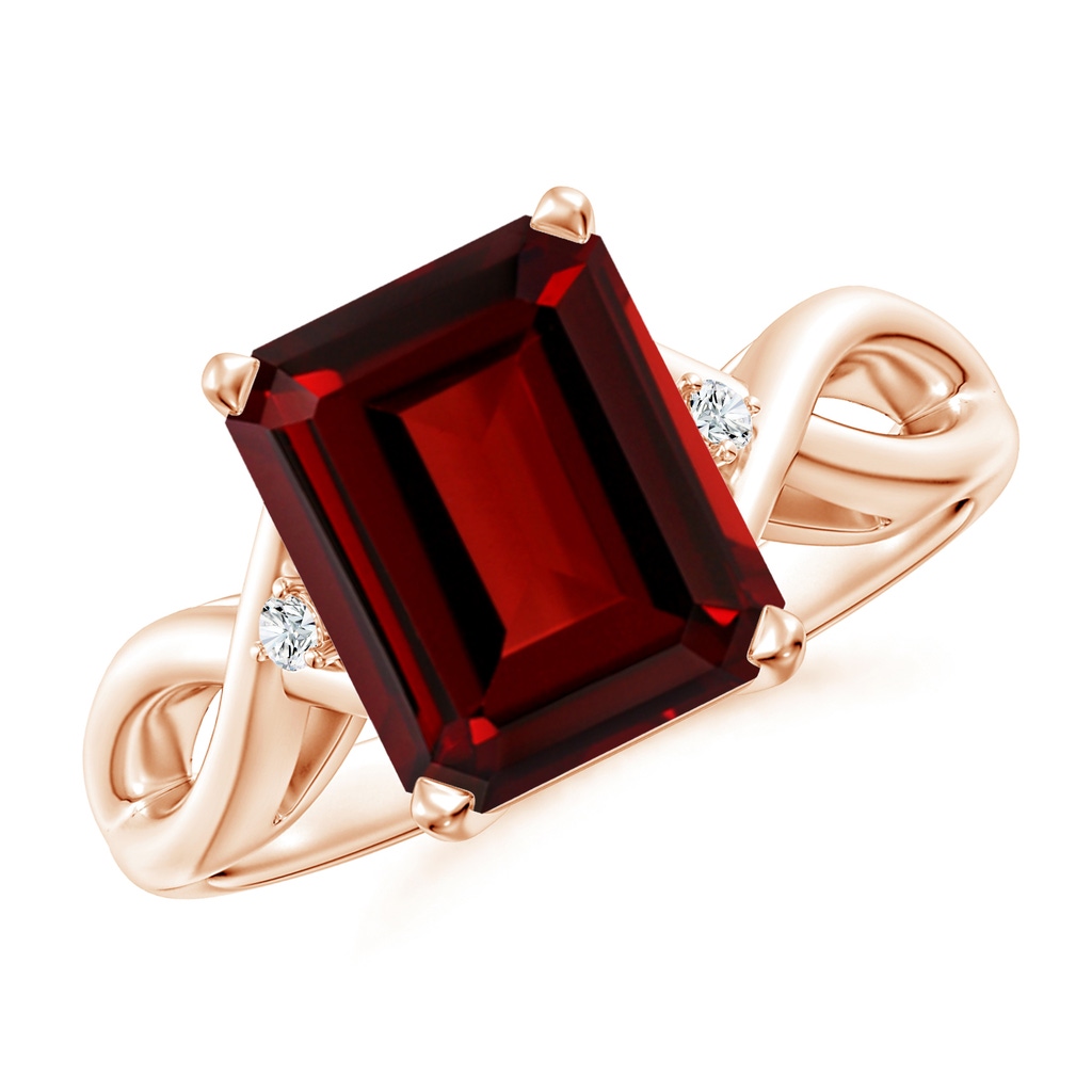 10x8mm AAAA Twist Shank Emerald Cut Garnet Statement Ring in Rose Gold