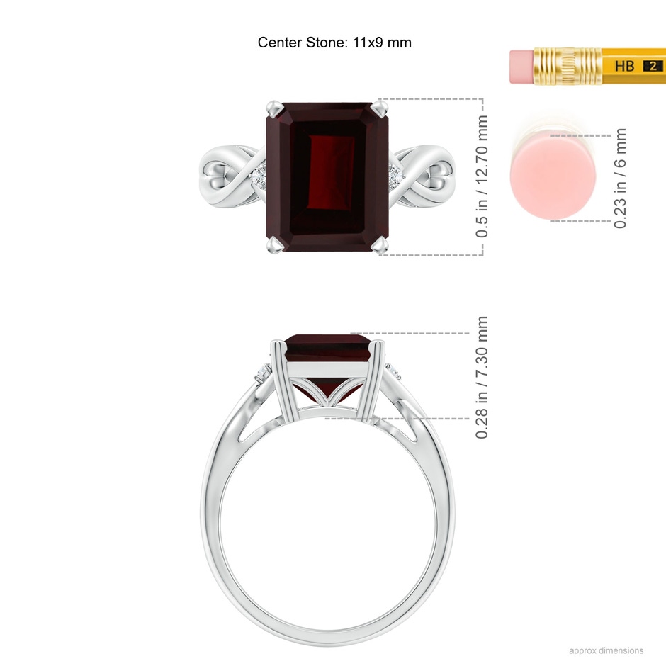 11x9mm A Twist Shank Emerald Cut Garnet Statement Ring in White Gold ruler