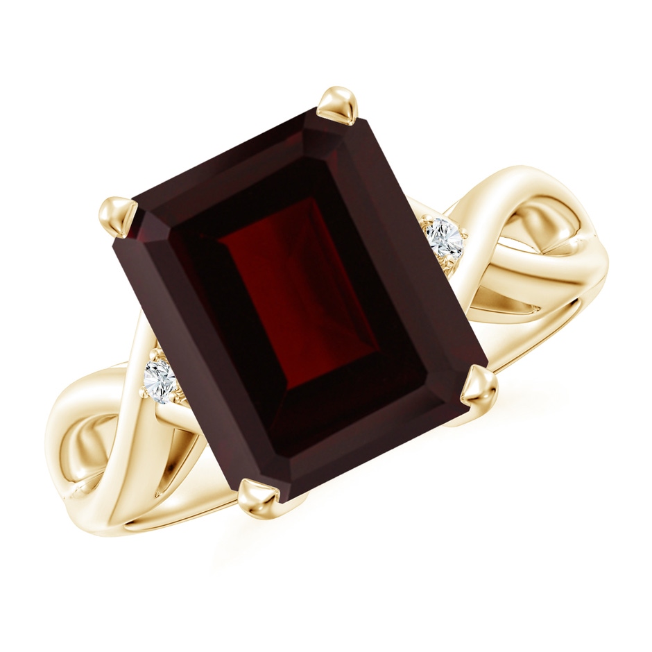 11x9mm A Twist Shank Emerald Cut Garnet Statement Ring in Yellow Gold 
