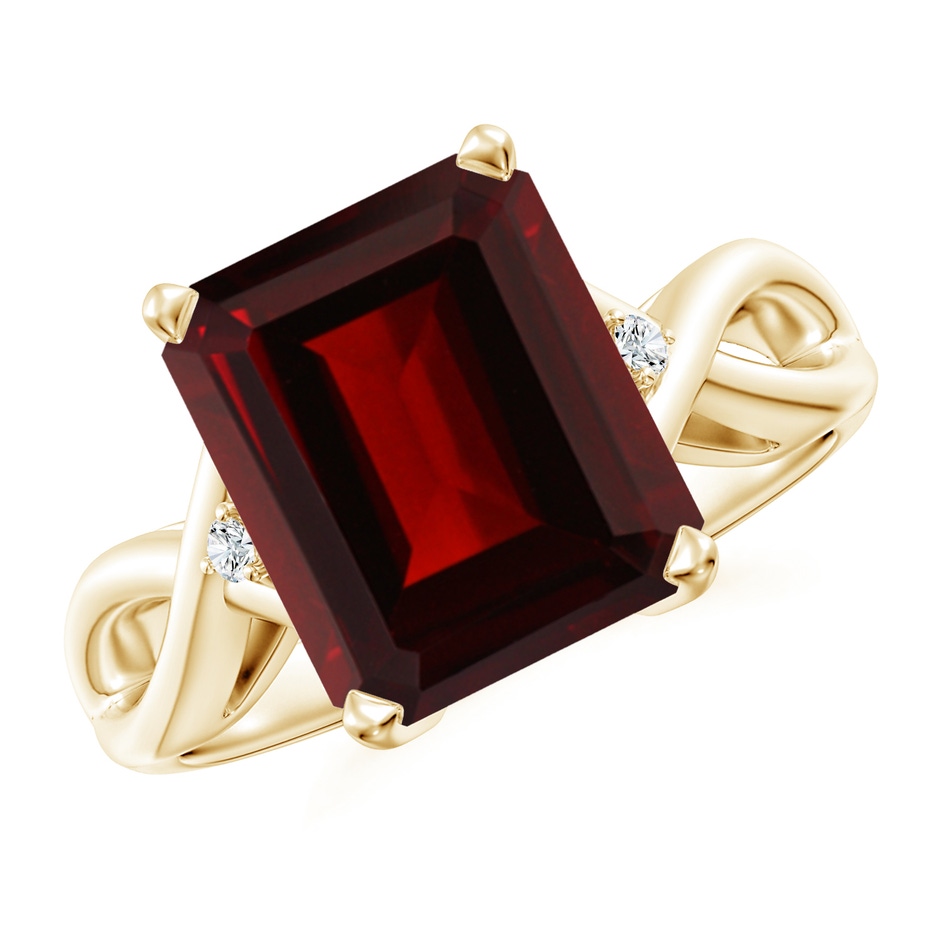 11x9mm AA Twist Shank Emerald Cut Garnet Statement Ring in Yellow Gold 