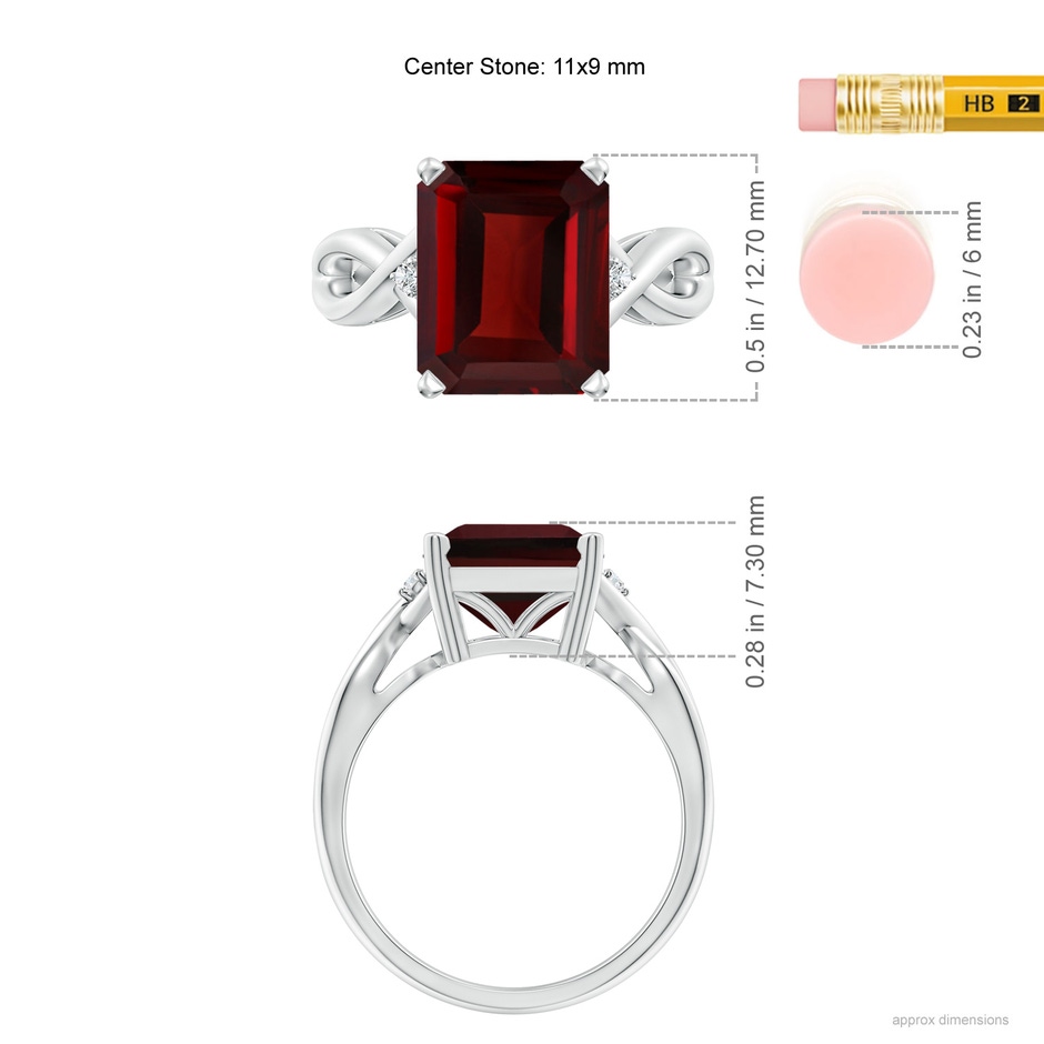 11x9mm AAA Twist Shank Emerald Cut Garnet Statement Ring in White Gold ruler